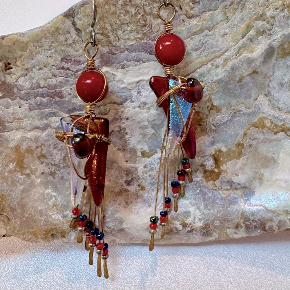 Artisan Red and Gold Dangle Earrings